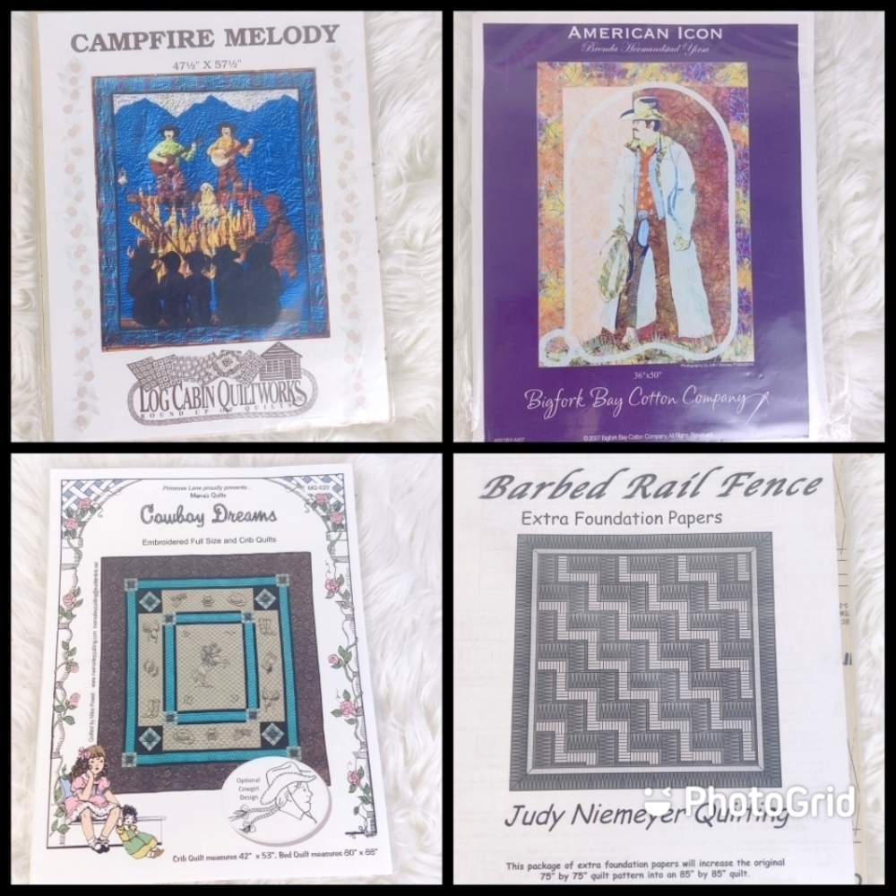 4 Cowboy Western Quilt Patterns Campfire Melody, American Icon, Barb Rail Fence